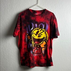 Red Graphic T-Shirt with Cartoon PAC-MAN Design